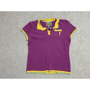 US Polo Assn Polo Shirt Womens XL Purple Yellow Striped Short Sleeve Logo Pocket